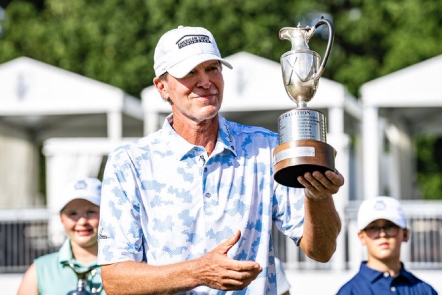 Regions Tradition trophy by Malcolm DeMille and Champion Steve Stricker